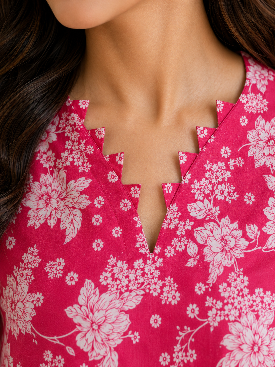 Hot Pink Floral Lawn Kurta & Polka Dot Plazo